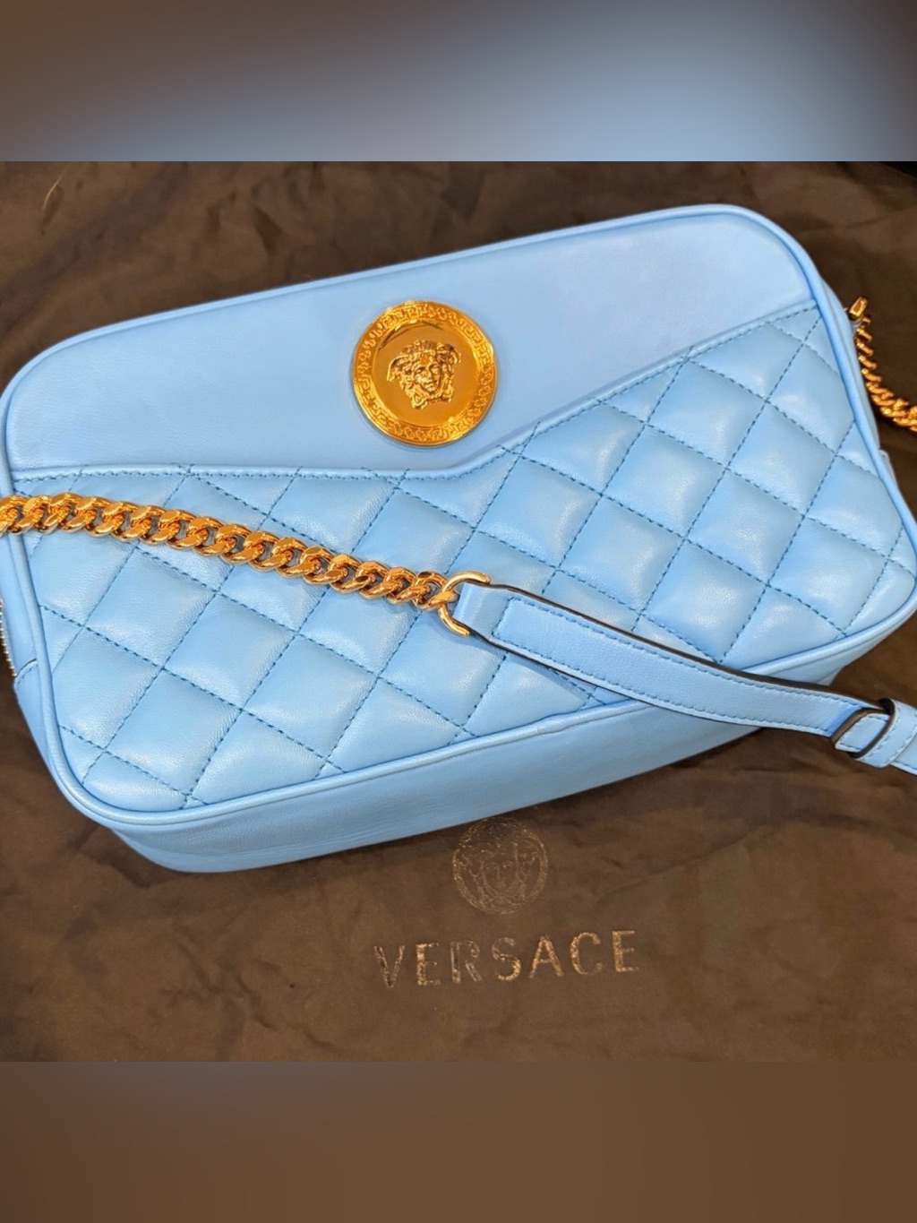 Nwt Versace La Medusa Quilted Leather Camera Bag With Dust Bag